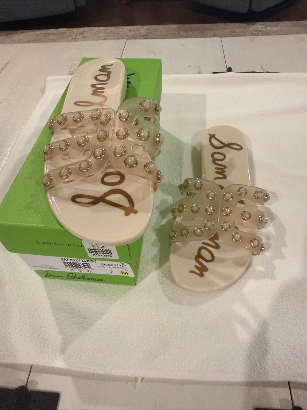 Sam Edelman Nude Jeweled Slide Sandals